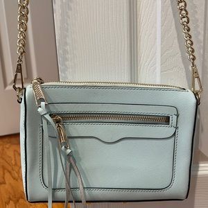 Rebecca Minkoff light blue and silver faux leather crossbody bag